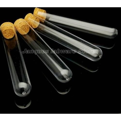 50pcs 25x150mm Lab Transparent Plastic Test Tubes With Cork, Party Candy Bottle with Round Bottom,Wedding Gift Vial