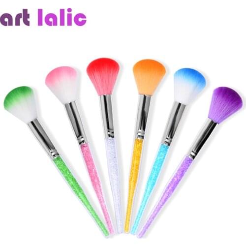 Artlalic Colorful Nail Art Glitter Brush Dust Clean Acrylic UV Gel Powder Remover Rhinestone Handle Makeup Foundation