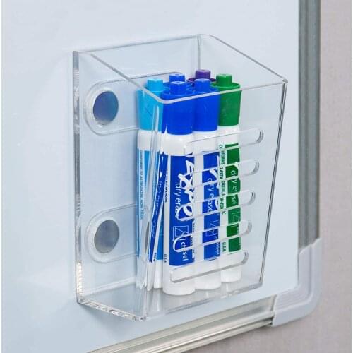 Magnetic Dry Erase Marker Holder, Clear Acrylic Pen Holder for Whiteboard, School, Office, Home, Fridge and Metal Cabinets