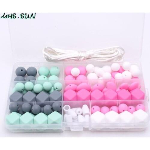 MHS.SUN Baby Silicone DIY Beads Set Chewable Teething Nursing Necklace Beads Kits For DIY Handmade Teething Infants Jewelry