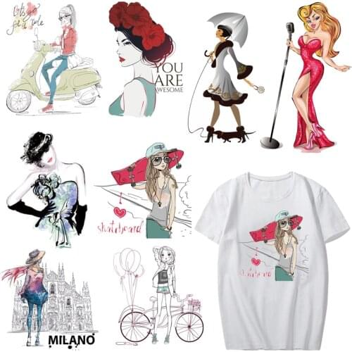 Fashion Girl Patch Iron-on Transfers Bike Letter Patches for Clothing DIY Shirt Applique Heat Transfer Vinyl Stickers on Clothes