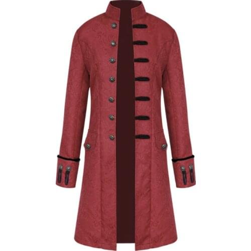 Mens Vintage Jacquard Medieval Victorian Frock Coat Gothic Steampunk Stand Collar Long-Sleeved Jacket Halloween Uniforms Costume