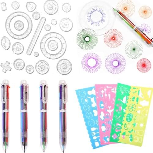 10/12/22Pcs Spirograph Drawing Set Interlocking Gears Wheels Geometric Ruler Drawing Accessories Creative Educational Kids Toys
