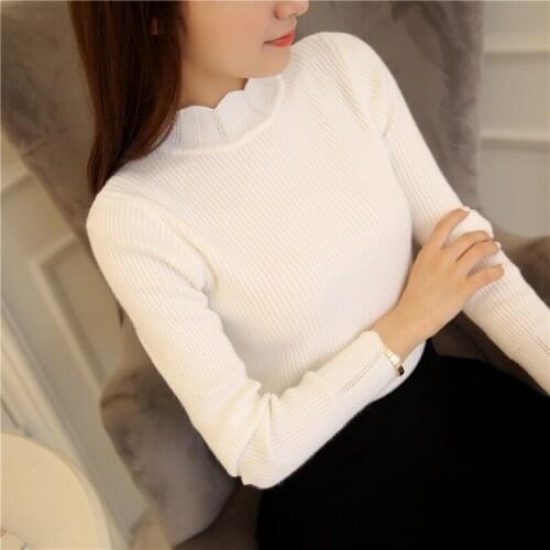 2021 New Promotion 2021 Half A Petal Collar Shirt Sweater Knitting Head Slim Female Sleeve All-match Stretch
