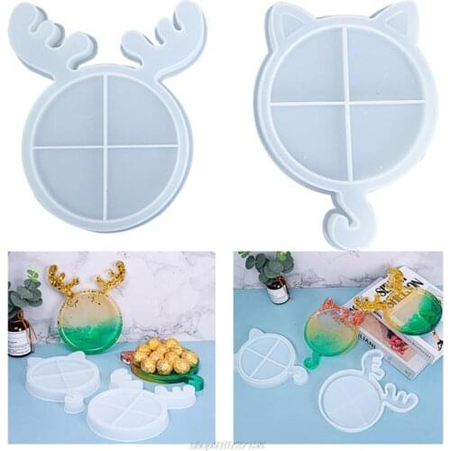 Christmas Deer/Cat Tray Epoxy Resin Mold Serving Plate Silicone Mould DIY Crafts Jewelry Holder Casting Tool AG16 21 Dropship