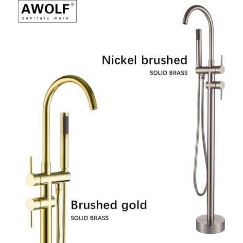 Bathroom Bathtub Faucet Standing Tap Full Solid Brass Mixer Shower Nickel Brushed Gold Matte Black Chrome Dual Handle AH3017