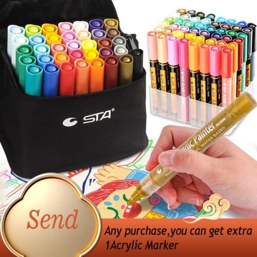 STA Acrylic Marker Pen Low Odor Waterproof Bright Fluorescent Metal Flash Super Gold Series Office School Supplies Stationery