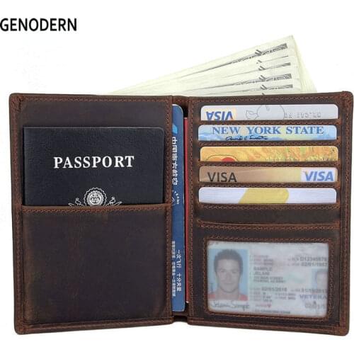 GENODERN Genuine Leather Passport Wallet Multifunctional Certificate Bag Crazy Horse Leather Versatile Travel Ticke Card Bag