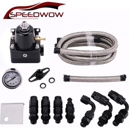 SPEEDWOW Universal Adjustable Fuel Pressure Regulator With Gauge+AN6 Fuel Line Hose+Fittings End Kit