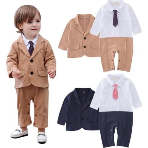 Spring Autumn Baby Clothing Sets Romper Gentleman Baby Boys Clothes Toddler Clothes Suits Shirt Pants Jacket Baby Sets 6-24M