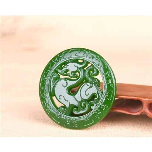 Green Jade Dragon Pendant Necklace Chinese Double-Sided Hollow Out Hand-Carved Charm Natural Jewelry Fashion for Men Women Gifts