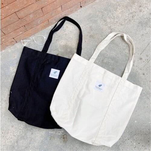 Retro Women Canvas Handbag Simple Solid Color Female Shoulder Bag Reusable Grocery Tote Bag