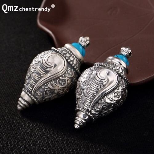 100% 990 Sterling Silver Conch Locket Pendants Buddhist Antique Shurangama Mantra Amulets Talismans Men Women Prayer Necklace