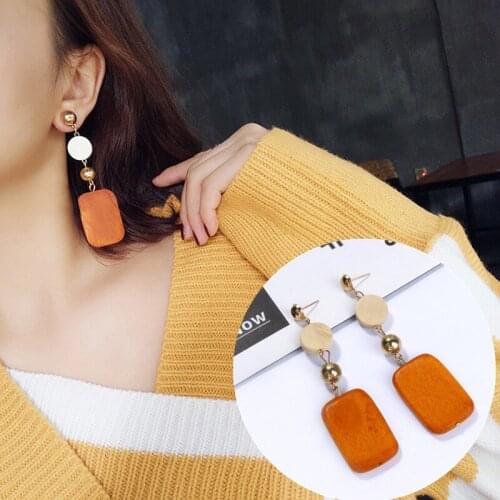 2019 New Brincos Long Earrings Green Round Wood Earring Square Dangle/earrings For Women Wedding Party fashion gift