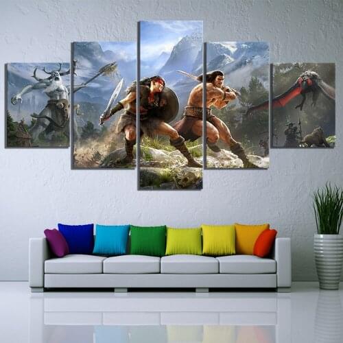 5 Piece Games Art Print Conan Exiles Poster HD Wall Picture Canvas Paintings Fantasy Wall Art for Home Decor