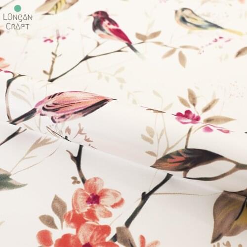Longan Craft Supplies 50*145 cm Flower Bird Print Satin Fabric Sewing Decoration Curtain Pillow Designer DIY Patchwork Material