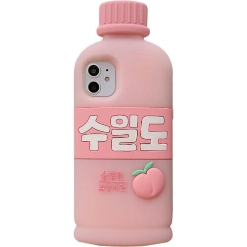 Cute Pink Peach Pure Water Drink Bottle Phone Case for iPhone 12 11 Pro Max XS XR X 8 7 6 Plus SE2 Soft Silicone Back Cover