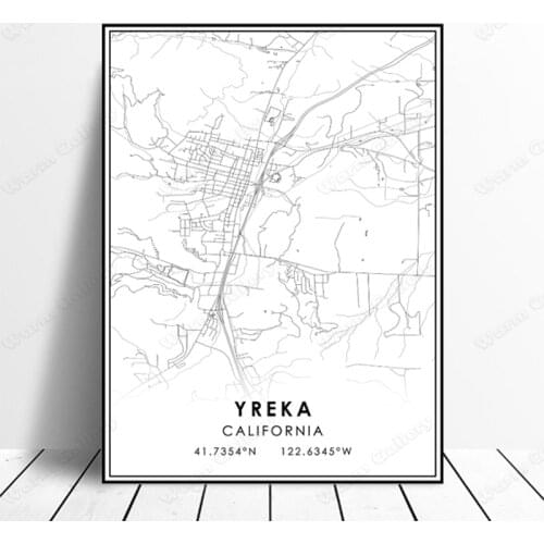 Black and White California City Map The Yreka City Map Poster HD Print Wall Art Canvas Nordic Landscape Painting for Home Decor