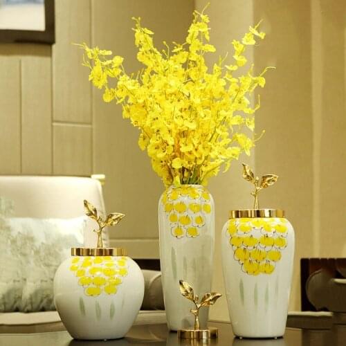 Floral Painted Ceramic Vase Storage Jar with Lids Living Room Decoration Flower Arrangement Porcelain Vases Modern Home Decor