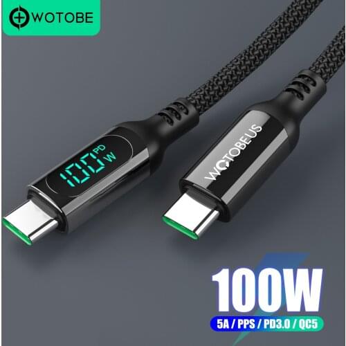 WOTOBEUS PD100W USB C to USB C Cable 5A E-Mark LED Digital Display Fast Charging Cable For Samsung S20 S21 Ultra iPad laptop