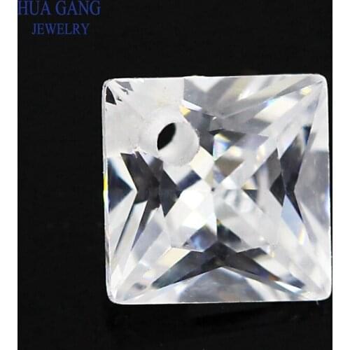 White Cubic Zirconia Stone Square Shape Loose Cz Stones Gems AAAAA With Hole For Jewerly Making 5x5~12x12 High Quality