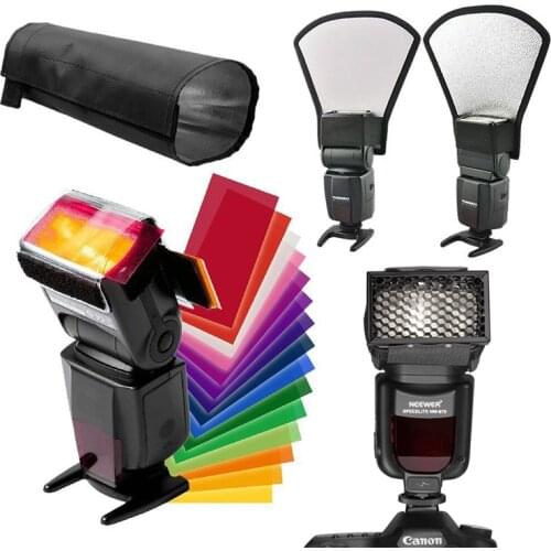 12 Colors card + Silver/White Reflector + Foldable Beam + black Honeycomb For Canon Nikon Sony Pentax Yongnuo flash photoflas