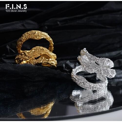 F.I.N.S Hyperbole S925 Sterling Silver Texture Irregular Line Rings Thick Uneven Lines Open Index Finger Ring Fine Jewelry
