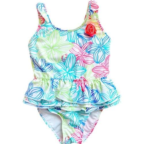 2018 Baby Girls Swimwear With Multicolored Flowers Printed 1-8Years Kids Dress Design Swimsuit Children One Piece Beach Wear