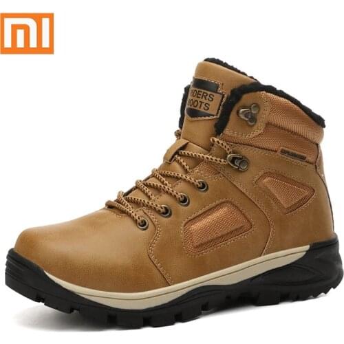 Xiaomi Winter Men Leather Boots Waterproof Warm Fur Snow Boots Men Outdoor Winter Work Casual Shoes Military Combat Ankle Boots