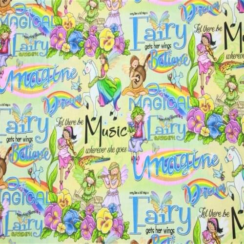 Cartoon Music Flower Fairy Print 100% Cotton Fabric for Girl Clothes Bedding Set Hometextile Cushion Cover Backpack DIY