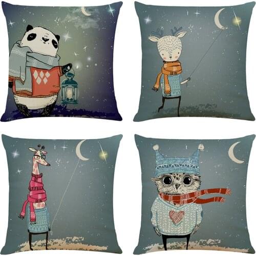Cartoon Animals Cushion Cover Decorative Pillows Fashion Seat Cushions Home Decor Soft Flax Throw Pillow Sofa Animals Pillowcase