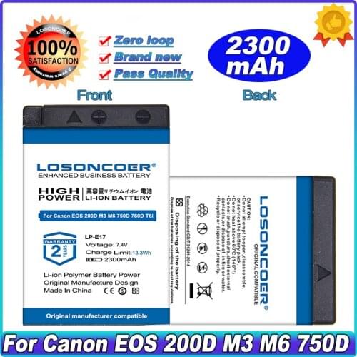 New Battery 2300mAh LPE17 LP E17 LP-E17 Battery For Canon EOS 200D 200 250D M5 M3 M6 750D 760D T6i T6s 800D 8000D Kiss X8i