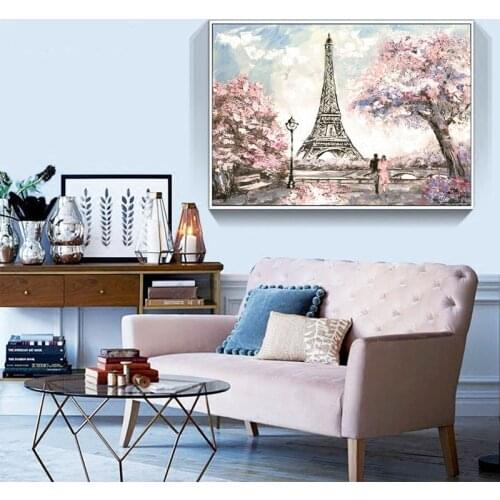 Eiffel Town Couples Plant Watercolor Canvas Painting on Wall Posters and Prints Art Picture for Living Room Decor Mural Cuadros
