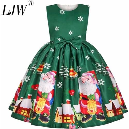 New childrens Christmas Printed Dress cartoon printed bow dress Christmas party 2-10 year old baby girl dress