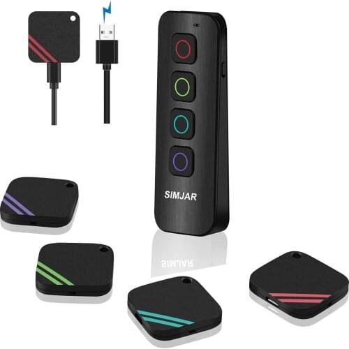 Key Finder with Flashlight, 1 RF Transmitter and 4 Rechargeable Receivers, 90dB Item Locator Tracker