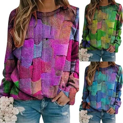 Oversized Streetwear Casual 2021 Autumn Winter Long-sleeved Round Neck Stitching Printed Loose Pullover Sweatshirt 2021 New