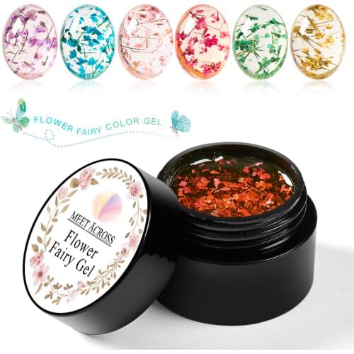 MEET ACROSS 12pcs Natural Dried Flower Gel Set Colorful Flowers Gel Nail Polish Soak Off UV Painting Nail Art Gel Varnish