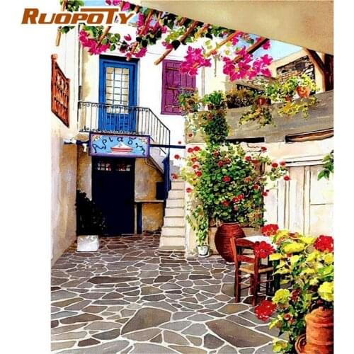 RUOPOTY Painting By Numbers Kits For Adults 60x75cm Frame Greece Landscape Oil Paint By Number Modern Home Wall Art Photo