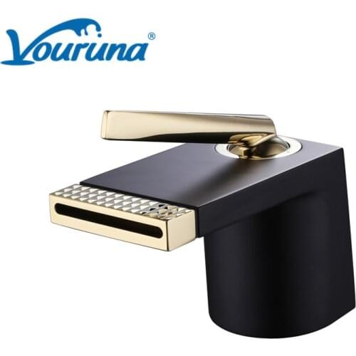 VOURUNA New Arrival Premium Black&Golden Bathroom Lavatory Basin Sink Tap Single Hole White Washbasin Mixer Faucet