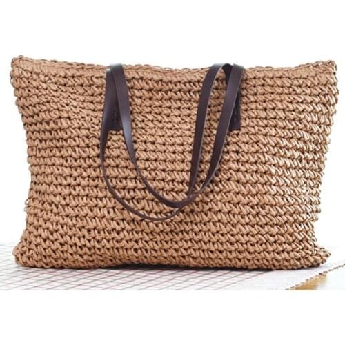 Hot Straw Bag Women Handbag Bohemia Beach Bags Handmade Wicker Summer Tote Bags Rattan Shoulder Bags(Brown)