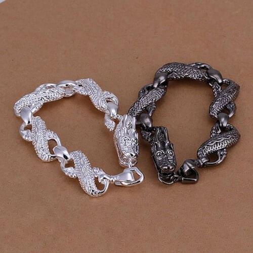 S096 Silver Color Jewelry Sets Lovely Silver 925 Jewelry Black And White Dragon Head /ajtajbaa Avlajmsa