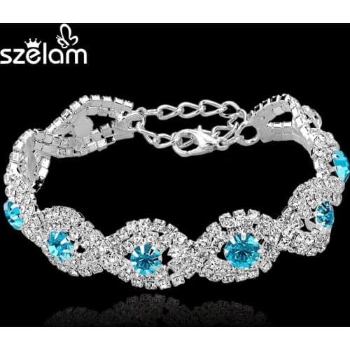 Szelam Wedding Accessories Silver Plated Bracelets Fashion Jewelry Rhinestone Bracelet Bangle Chain Bracelet For Women SBR140169