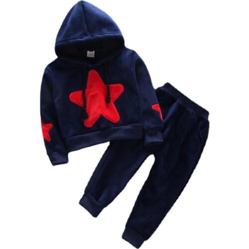 Spring Autumn Baby Five-pointed Star Composite Velvet Long-sleeved Trousers Two-piece Suit Toddler Sport Clothes Set Tracksuits