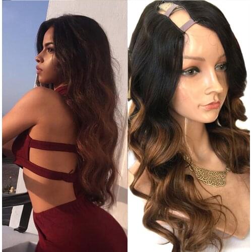 Wavy Remy Brazilian U Part Human Hair Wigs for Black Women Ombre Blonde Middle /Left/Right U Opening Shaped Wigs Pre Plucked