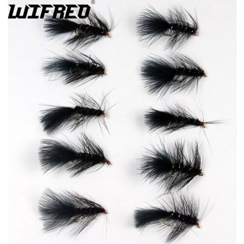 Wifreo 10PCS 6# Head Woolly Bugger Streamer Flies Black Streamer Crystal Flash Tail Fly Fishing Worm