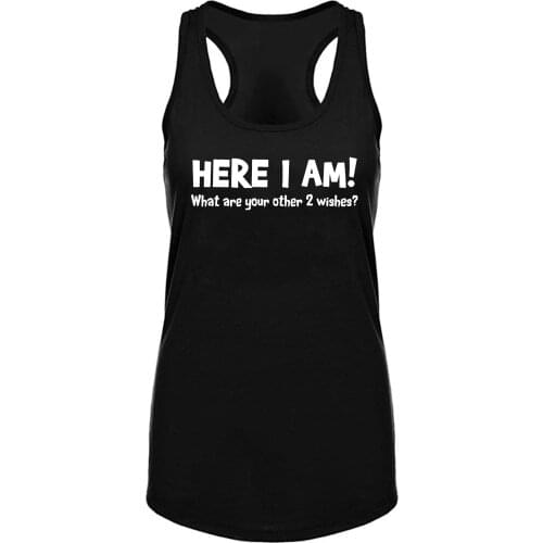 Lyprerazy Womens HERE I AM! Workout Gym Funny Printed Tank Top