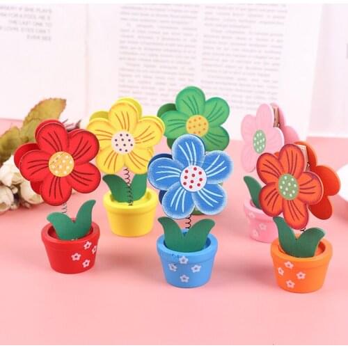 1Pc Wooden Flower Pot Crafts Memo Clamp Photo Clip Note Holder For Decoration