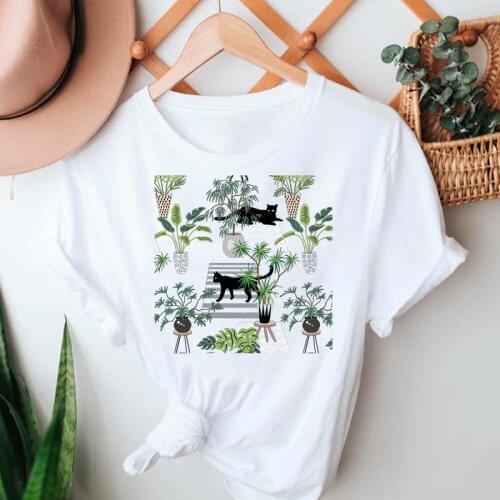 Women Summer Tshirts Cat Cute Style Clothing Printing Short Sleeve Cartoon Clothes Stylish T Top Lady Print Sweet Tee T-Shirt