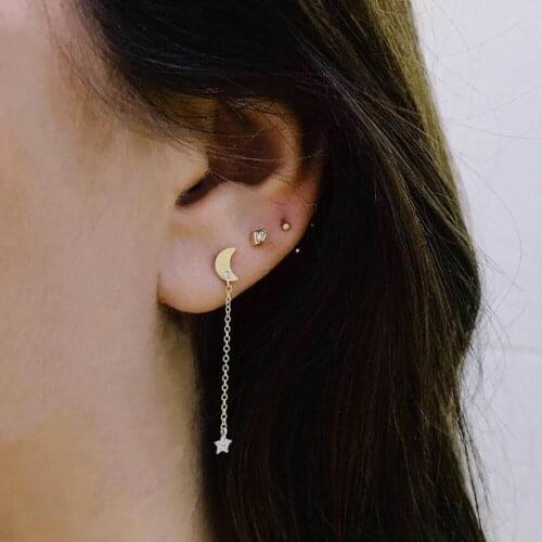 Fashion Statement Earrings 2019 Crystal Geometric Stars Moon Chain Earrings For Women Hanging Dangle Drop Earring modern Jewelry