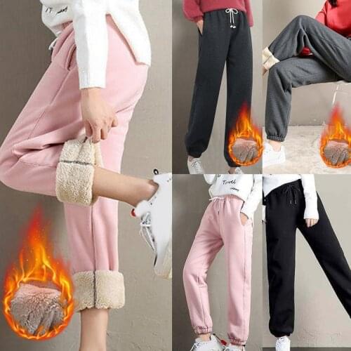 Women Winter Lamb Fur Cashmere Slim Yoga Sports Pants Women Casual Warm Pants Harem Pants Lined Fleece Autumn Sweatpants